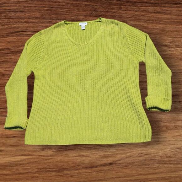 Vintage Avenue Oversized Lime Green Knit V-Neck Sweater 22/24 Plus Size - Picture 1 of 5